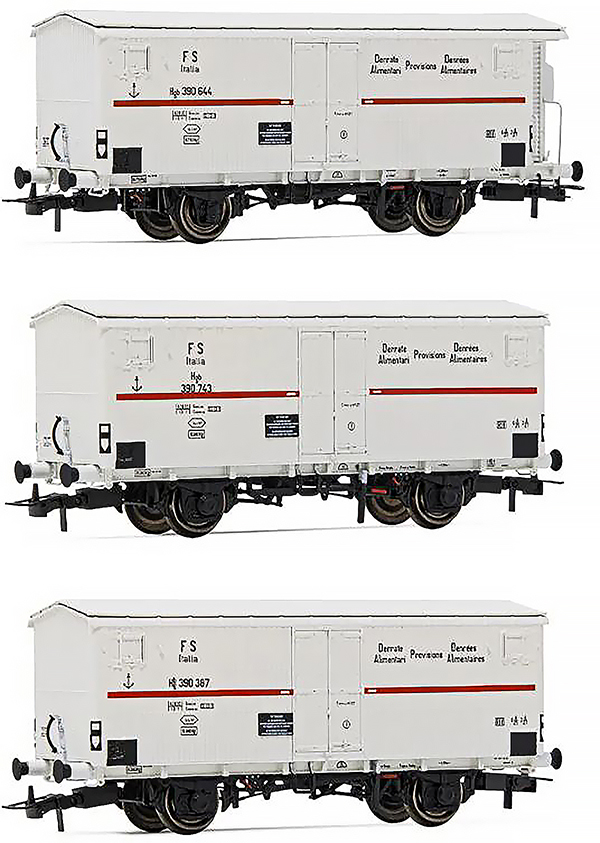 Rivarossi HR6561 - 3pc Refrigerated Wagons Hgb 2-axles (2 without brakemans cab, 1 wit