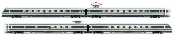Rivarossi HRS2513 - FS, set of 4 units ETR 401 “Pendolino” in silver/blue livery, squared logo DC Digital with Sound