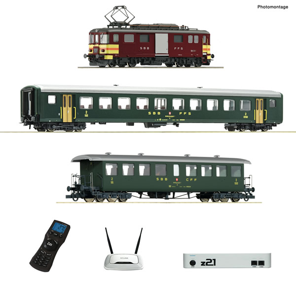 Roco 51338 - z21 digital set: Swiss Electric luggage railcar De 4/4 with passenger train of the SBB (Sound)