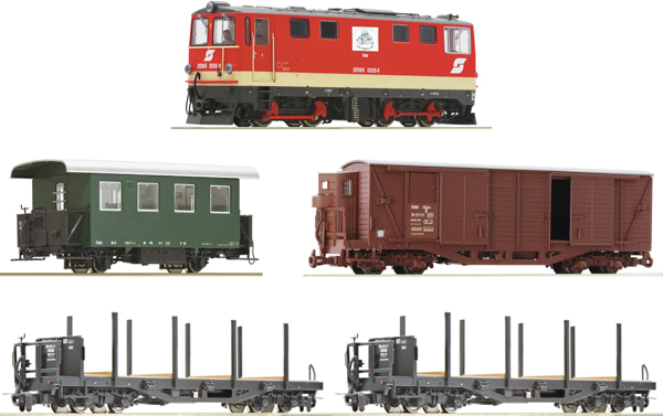 Roco 5540001 - Austrian 5-Piece HOe Diesel Locomotive 2095 005-1 with GmP Set of the ÖBB