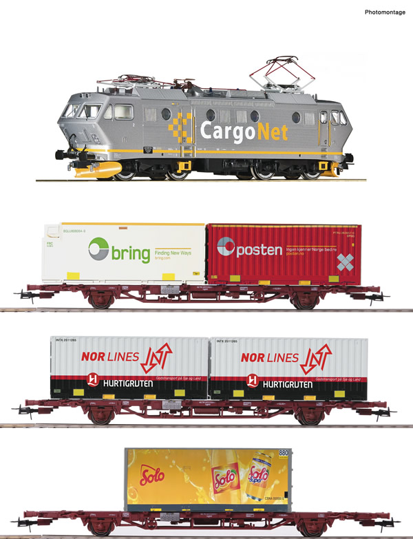 Roco 61486 - 4 piece set: Norwegian Electric locomotive EL 16 with goods train