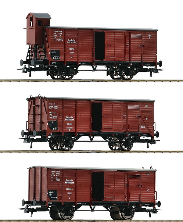 Roco 6600037 - German 3-piece set: Covered freight wagon of the DRG