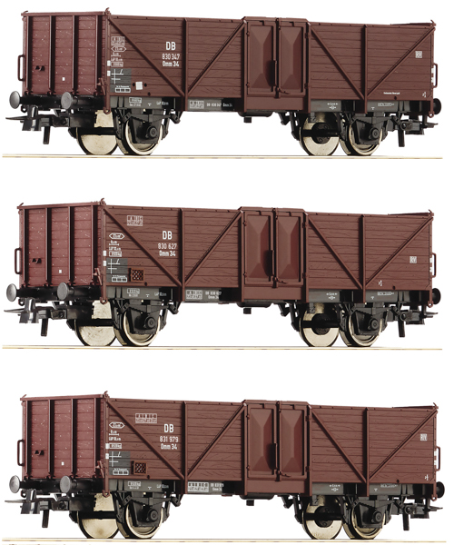 Roco 6600075 - 3-piece set: Open freight wagons, DB