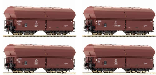 Roco 66099 - 4 Piece Set: Self-Unloading Hopper Wagon w/ Hinged Covers