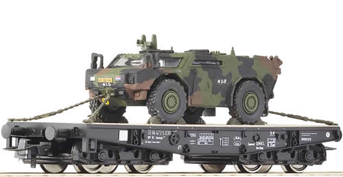 Roco 66421 - Wagon for Heavy Goods Loaded w/ Scout Car