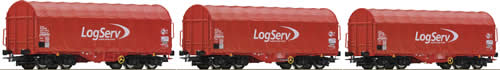 Roco 67009 - Set: slide tarpaulin wagons, LogServ