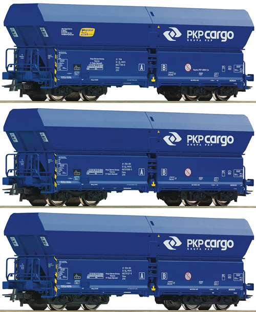 Roco 67095 - Polish 3pc Set Self Unloading Hopper Wagon of the PKP