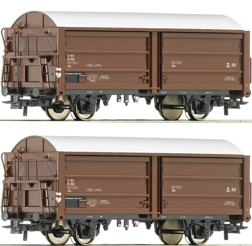 Roco 67122 - Danish 2pc Sliding Wall Freight Wagon Set of the DSB