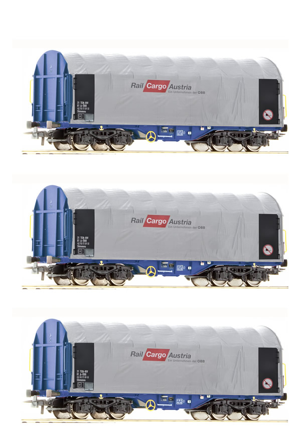 Roco 67155 - Austrian 3 Piece Tarp Covered Goods Wagon Rail Cargo Austria of the OBB