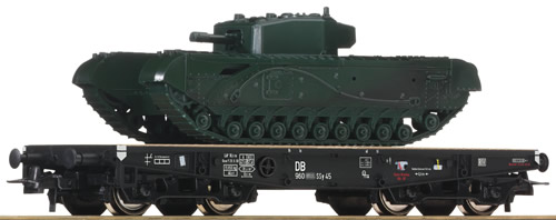 Roco 67428 - German Heavy Duty Flat Wagon with armored car of the DB