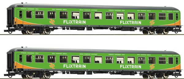 Roco 74090 - 2 piece Passenger Coach Set, Flixtrain       