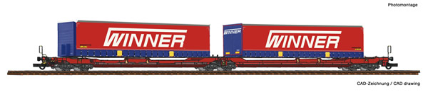 Roco 75887 - Articulated double pocket wagon T3000e + Winner Trailer #1 Display 75886