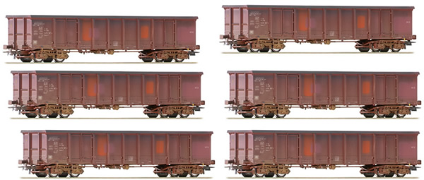 Roco 75975 - German Set of 6 Open Goods Wagon Set (Weathered) of the DB-AG