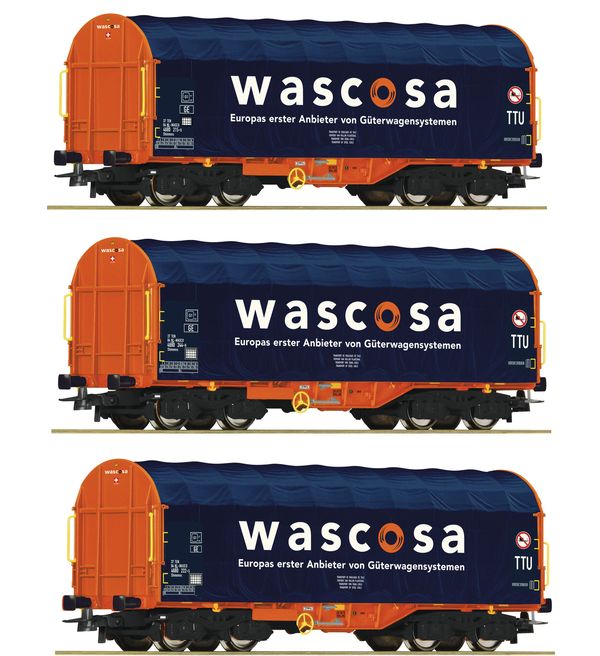 Roco 76009 - 3 piece set: Sliding tarpaulin wagons, Wascosa