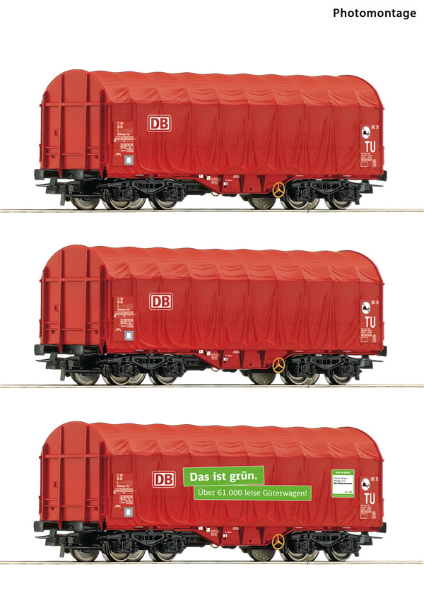Roco 76011 - 3 piece set: Sliding tarpaulin wagons