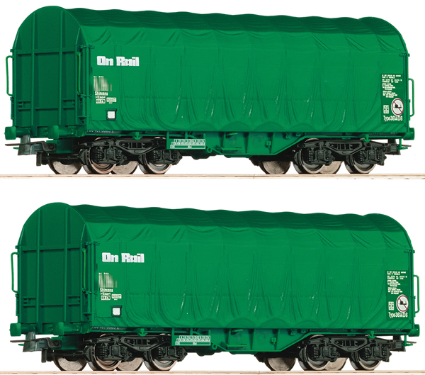 Roco 76049 - 2 piece set: Slide Tarpaul Wagons, On Rail          