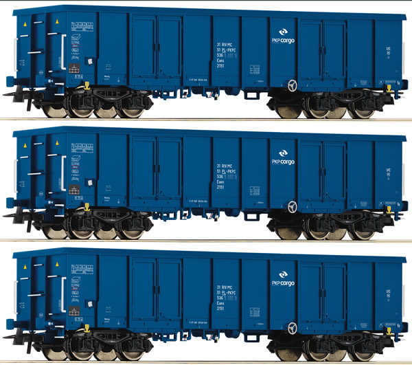 Roco 76128 - 3 piece set: Open goods wagons, PKP Cargo