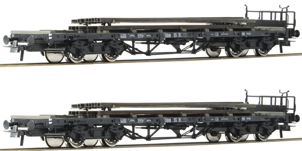 Roco 76195 - 2pc Freight Car Set with Railroad Tracks and Rail Loading