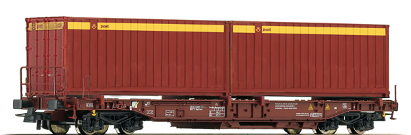 Roco 76753 - Swedish Standard Pocket Wagon with 2 Containers of the SJ