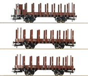 Roco 6600041 3-piece set: Stake wagons, DRG