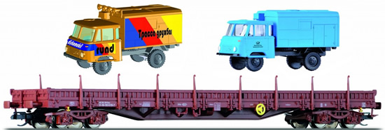 Tillig 18106 - Low Side Wagon of the DR with Truck Loads