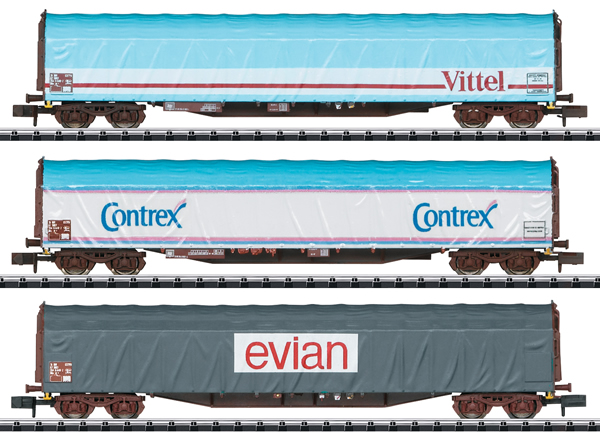 Trix 15375 - SNCF Mineral Water Transport Sliding Tarp Car Set