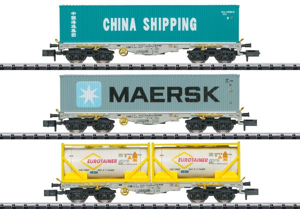 Trix 18703 - Type Sgmmns 190 Container Transport Car Set of the DB