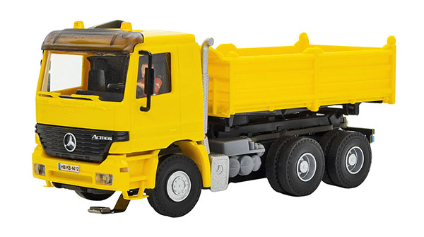 Viessmann 8015 - MB ACTROS 3-axle dump truck with rotating flashing lights, yellow, basic, functional model