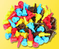 Plugs set, 40 pieces sorted in red, yellow, blue, brown 