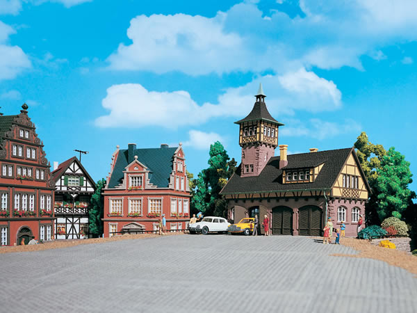 Vollmer 43756 - Village lodge with tower, trhess track