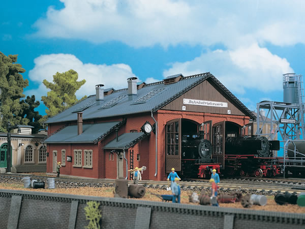 Vollmer 45753 - Loco shed with door lock mechanism, double track, functional kit